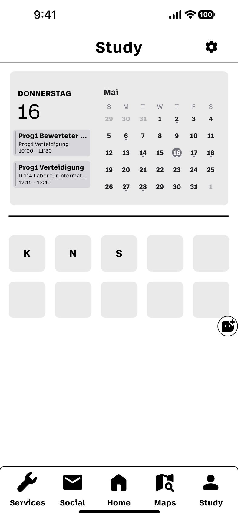 Überarbeiteter Study-Screen mit korrigierter Schrifthierarchie