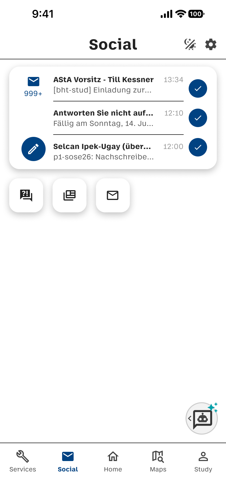 Social-Screen mit Kommunikation im Light Mode