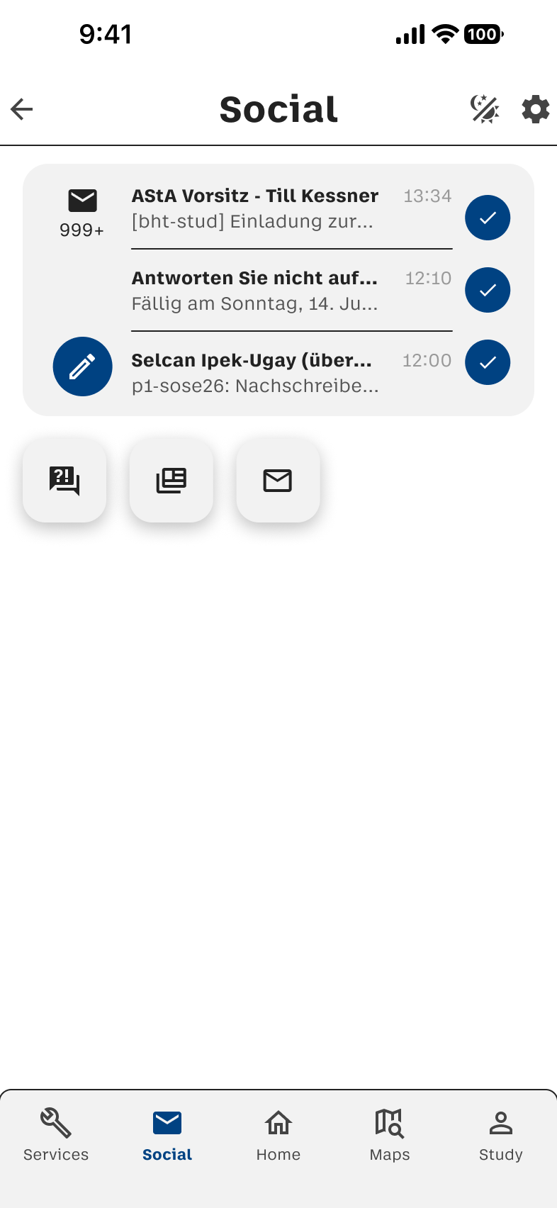 Social-Screen mit Kommunikation im Light Mode