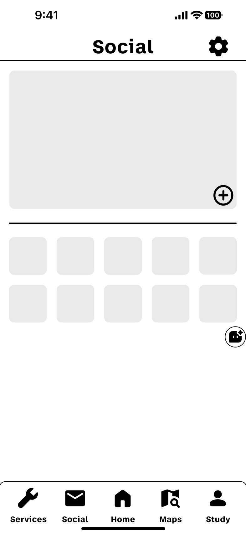 Finaler Social-Screen mit BHT-H1 und Bottom-Navigation