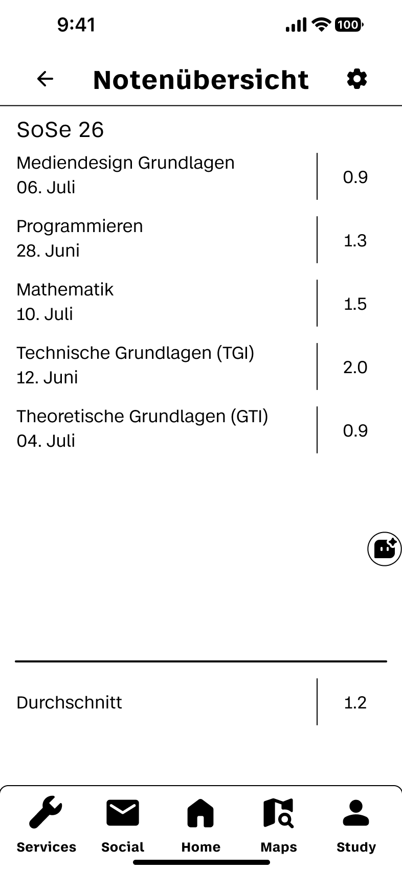 Überarbeiteter Notenübersicht-Screen mit Modulgruppen und Grade-Metadaten