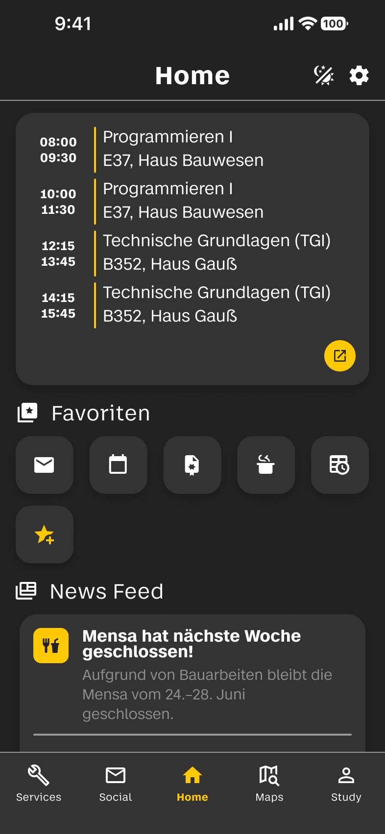 Dashboard Dark Mode mit gelben Akzenten