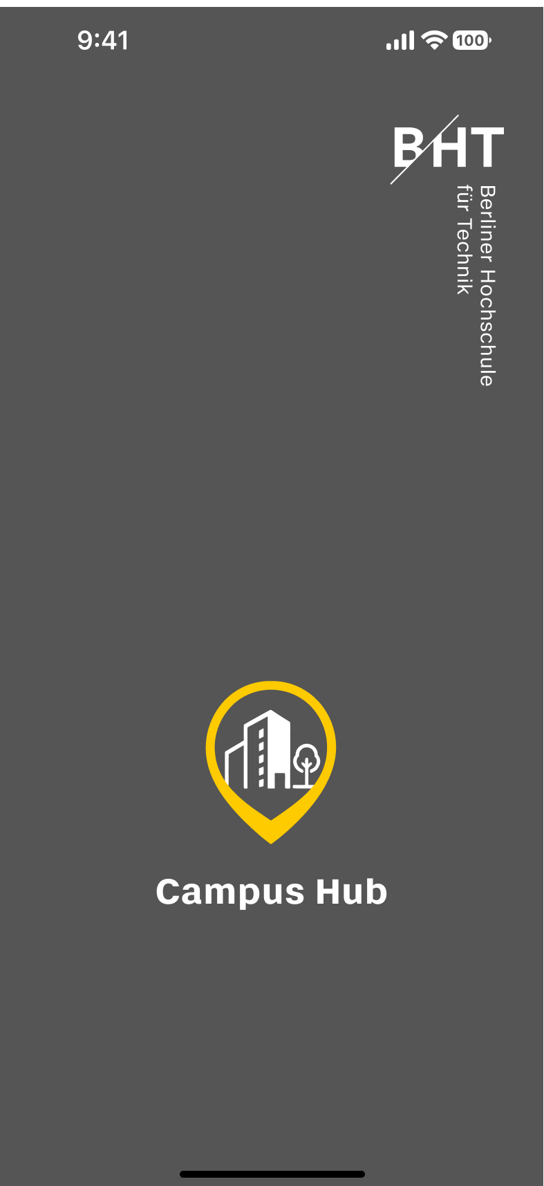 BHT Campus Hub Splashscreen mit eingesetztem BHT-Logo