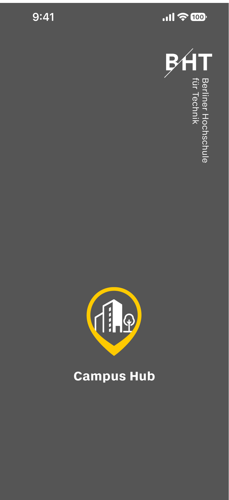 BHT Campus Hub Splashscreen mit eingesetztem BHT-Logo