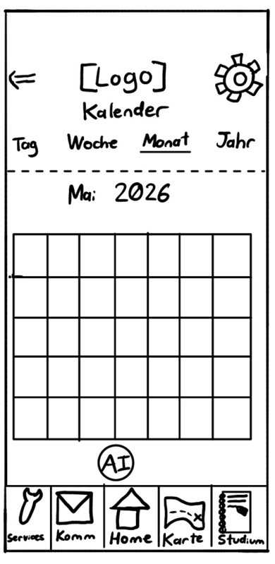Papier-Wireframe des Kalender-Screens