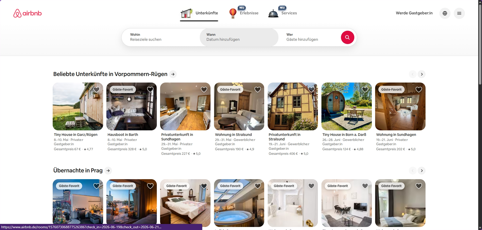Airbnb Desktop Interface