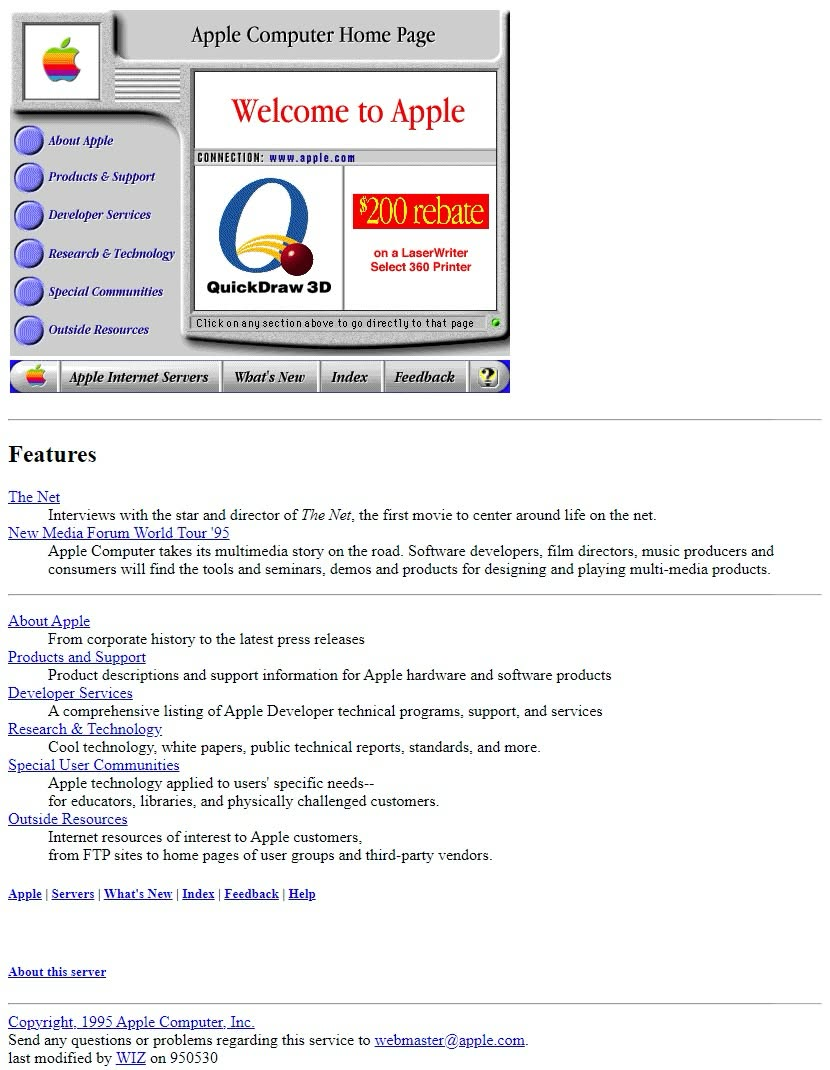 Apple Website aus dem Jahr 1995
