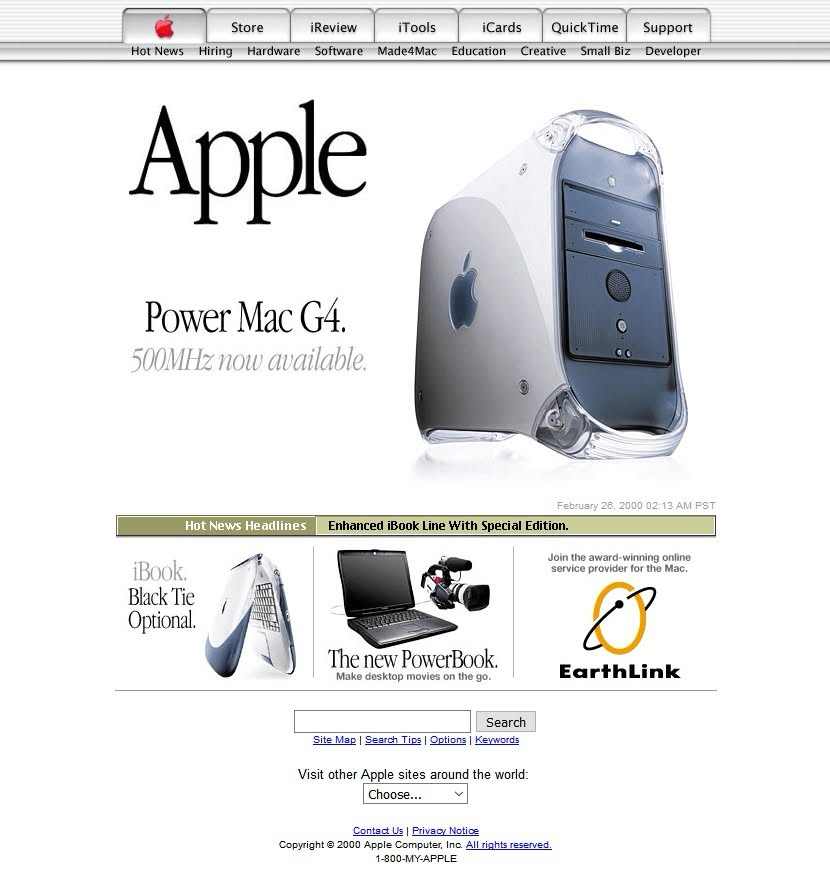 Apple Website aus dem Jahr 1999