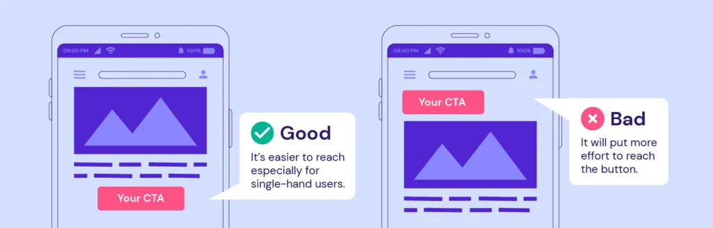 Mobile Interface Vergleich mit guter und schlechter CTA-Platzierung